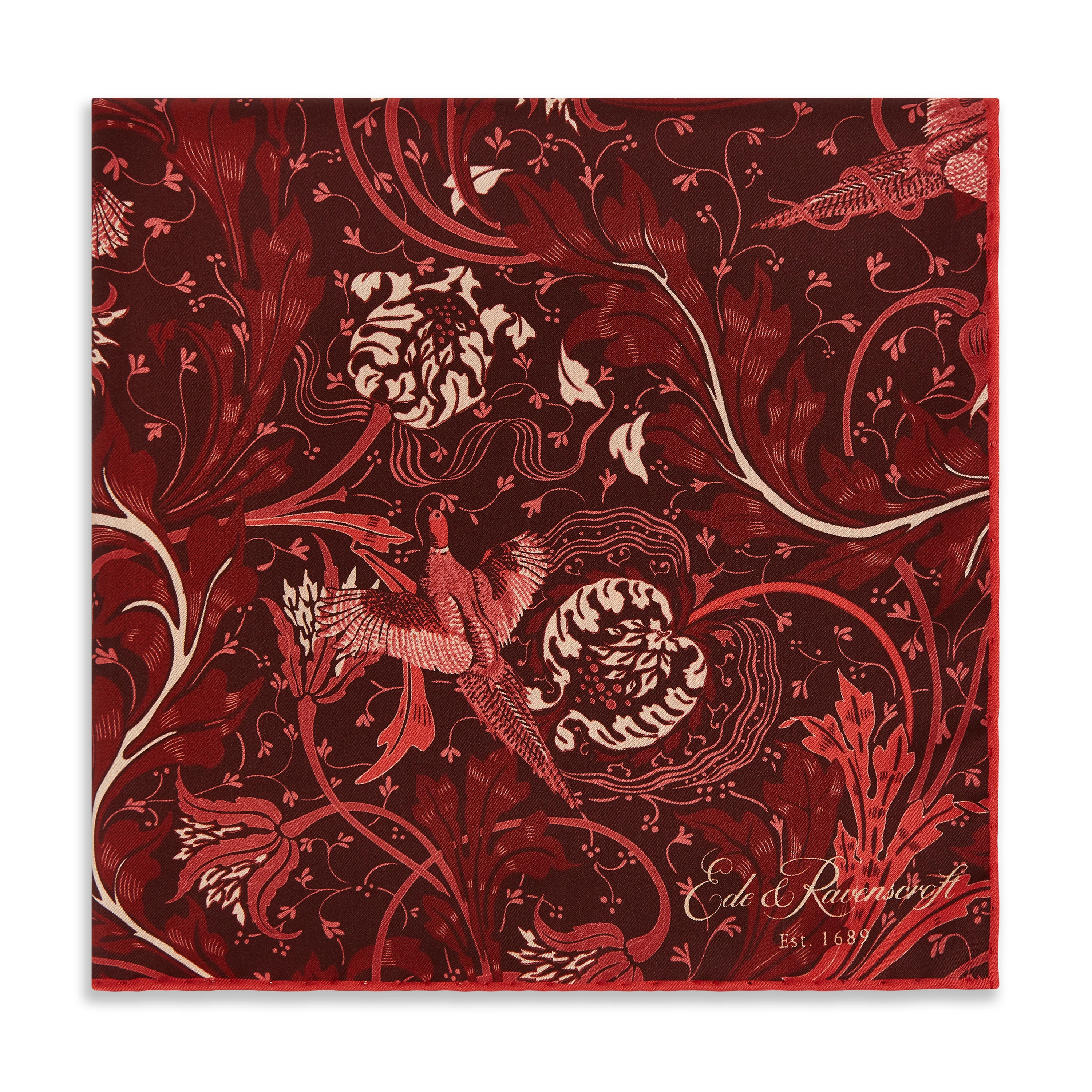 Red Forest Pheasant Silk Pocket Square