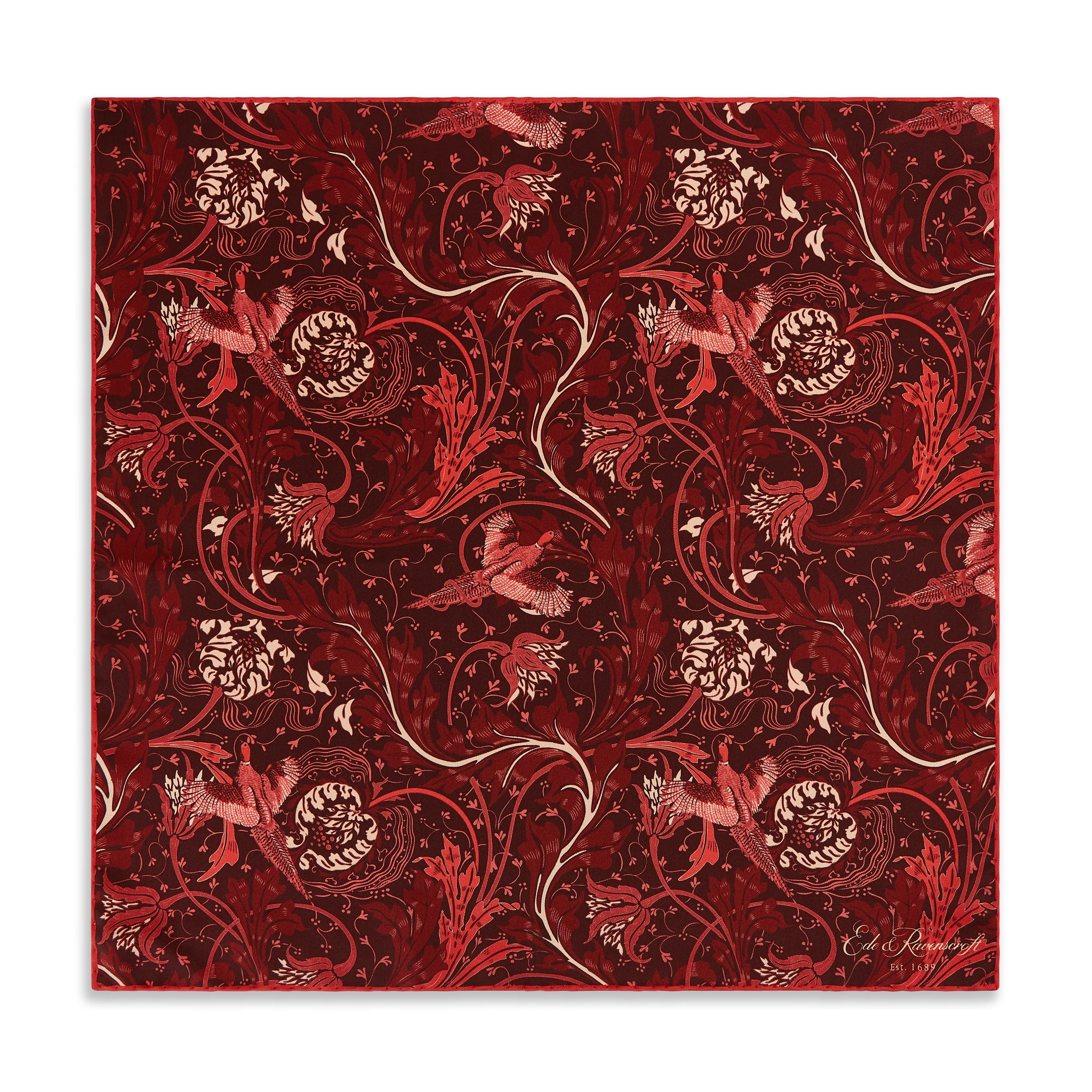 Red Forest Pheasant Silk Pocket Square - Image 2