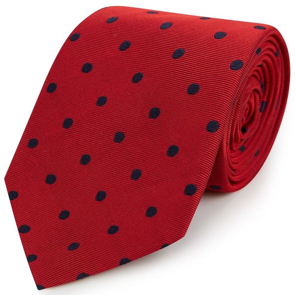 Red Navy Churchill Spot Woven Silk Tie