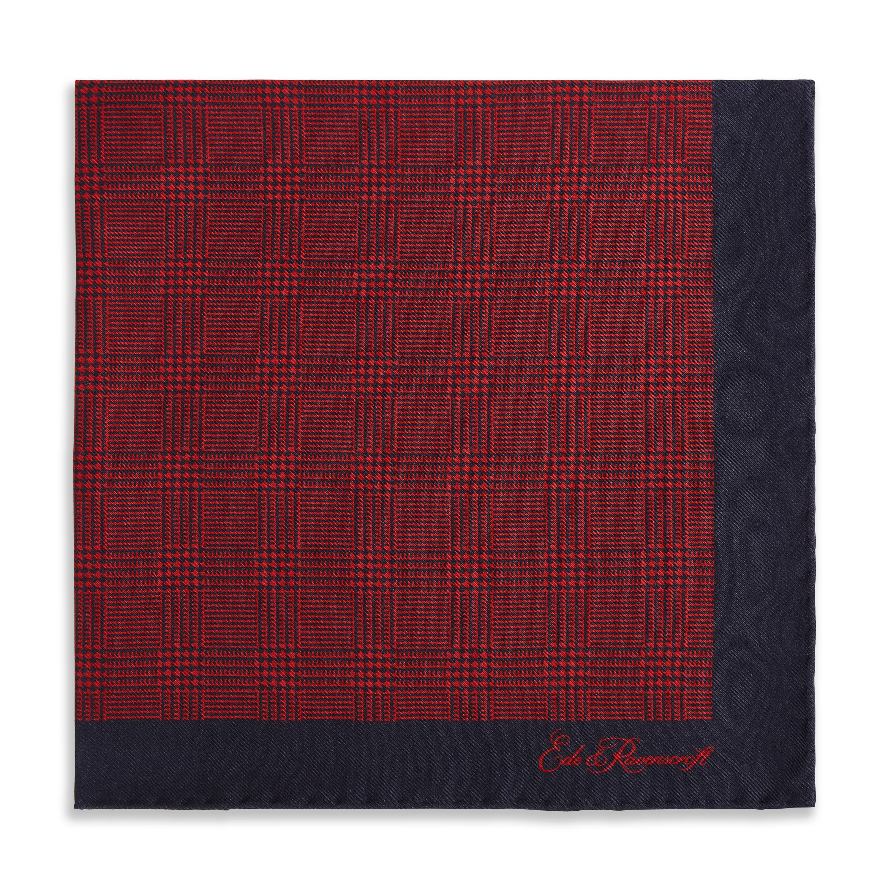 Red Navy Prince of Wales Geometric Double Faced Silk Pocket Square. - Image 3