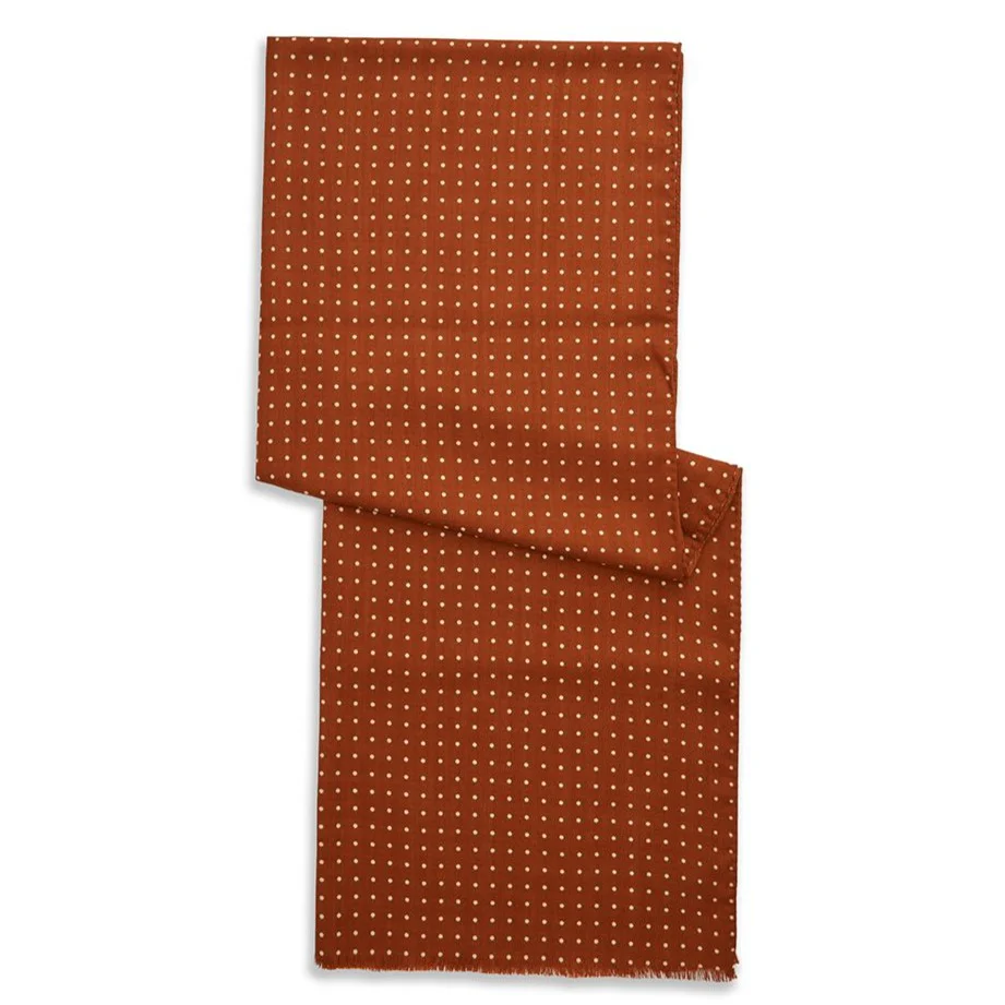 Rust Polka Dot Print Wool Cashmere Scarf