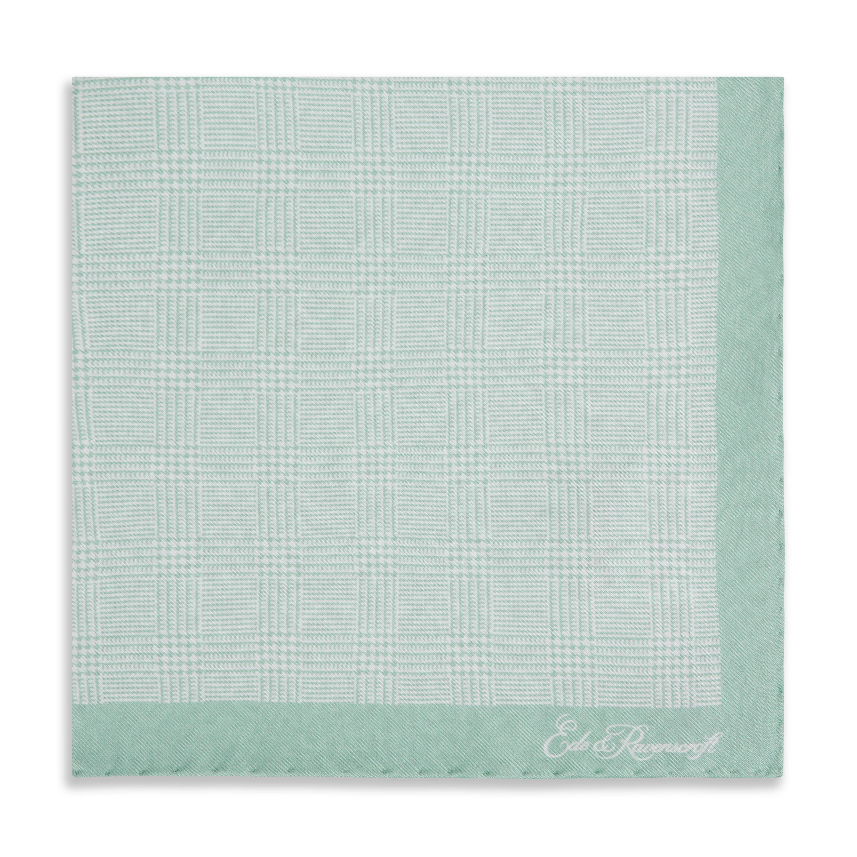 Sage Green Prince of Wales Geometric Double Faced Silk Pocket Square