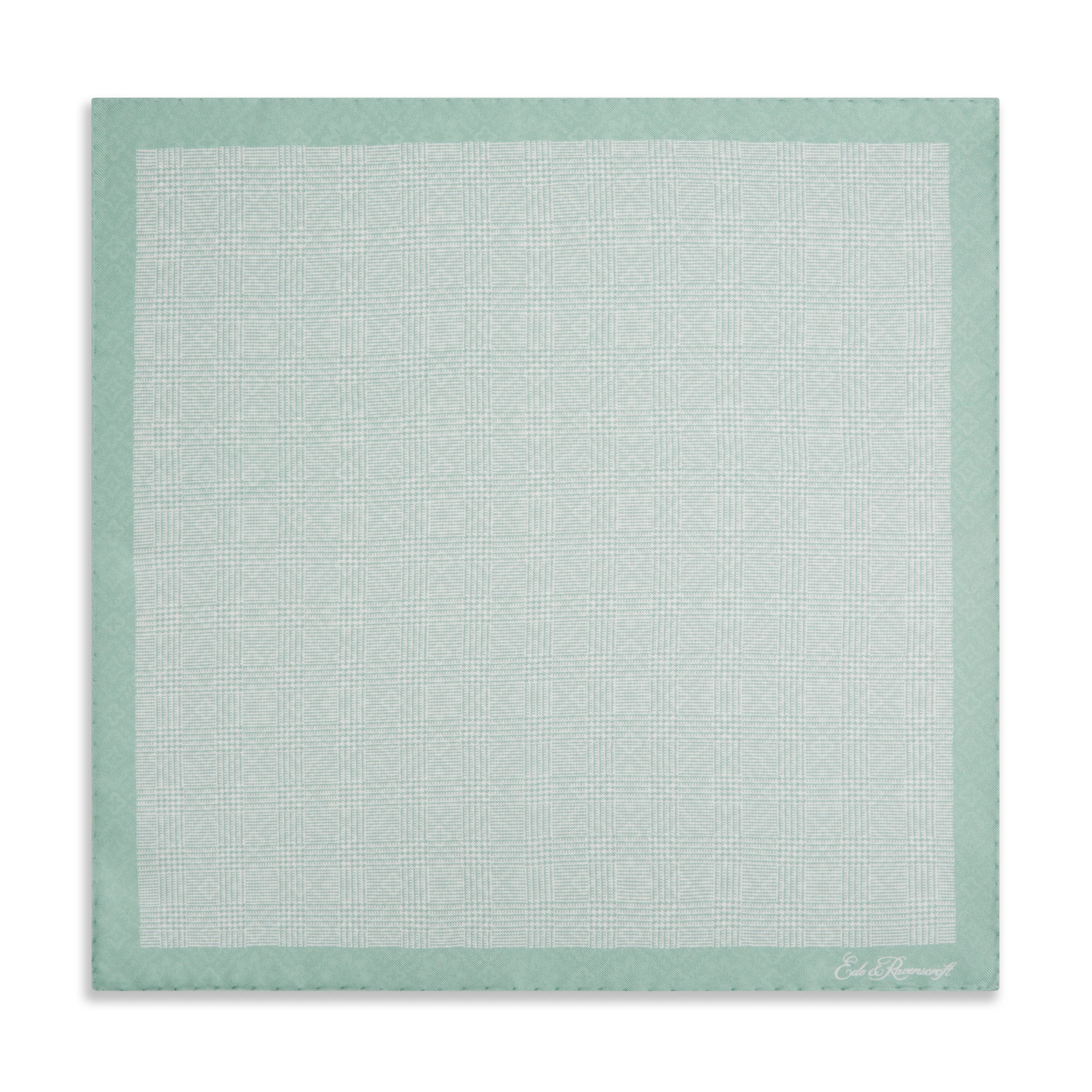 Sage Green Prince of Wales Geometric Double Faced Silk Pocket Square - Image 2