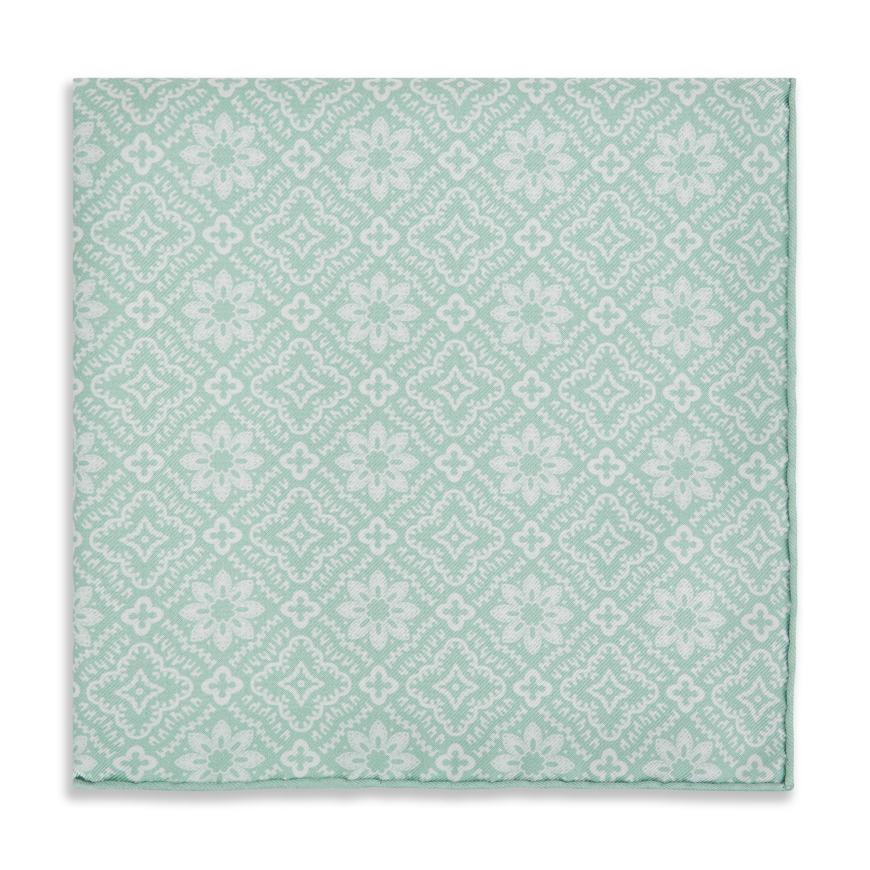 Sage Green Prince of Wales Geometric Double Faced Silk Pocket Square - Image 4