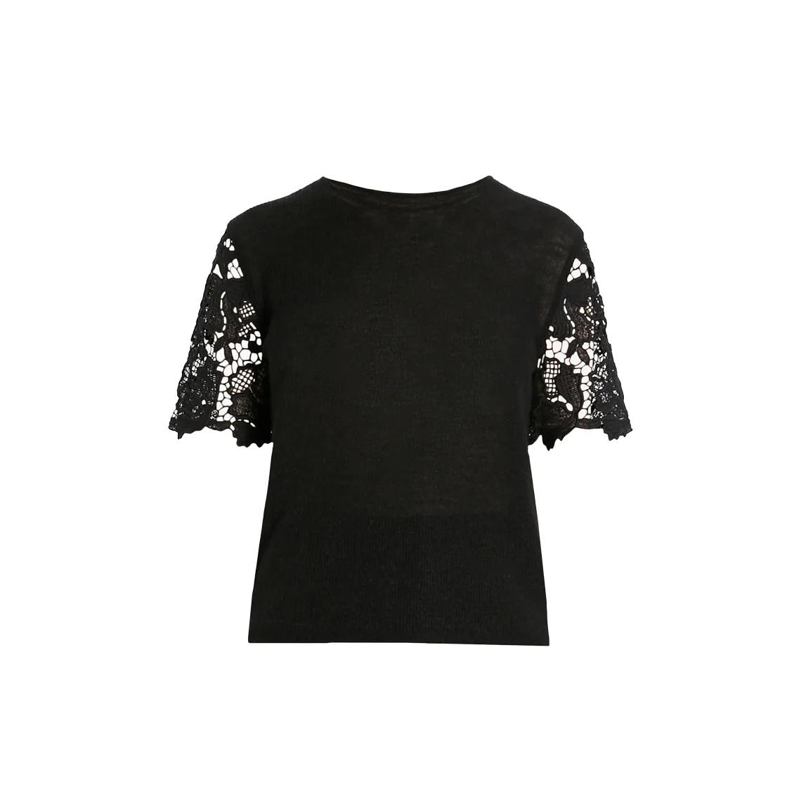 Solange Filigree Sleeve Black Wool Top