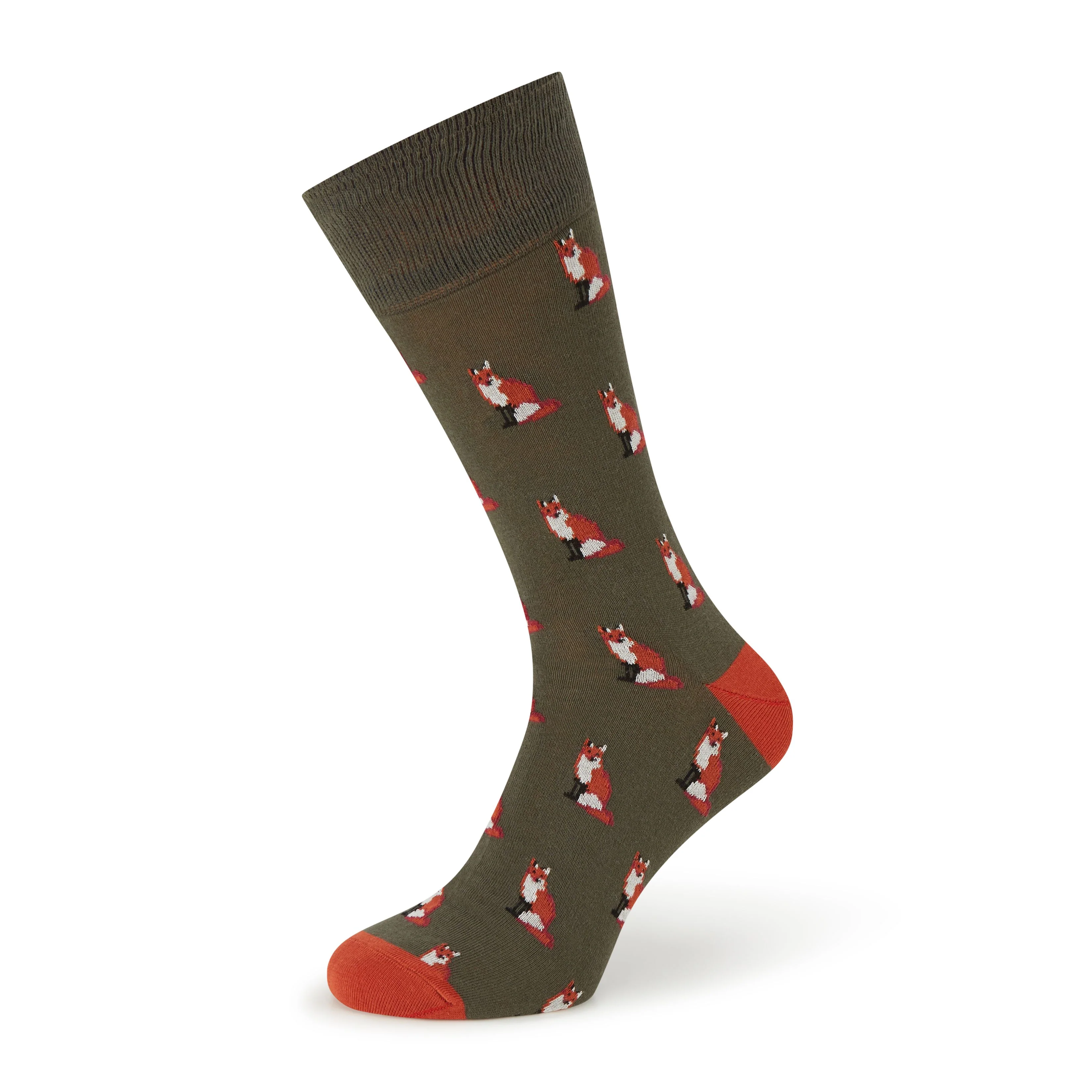 Sutton Green and Orange Fox Cotton Socks