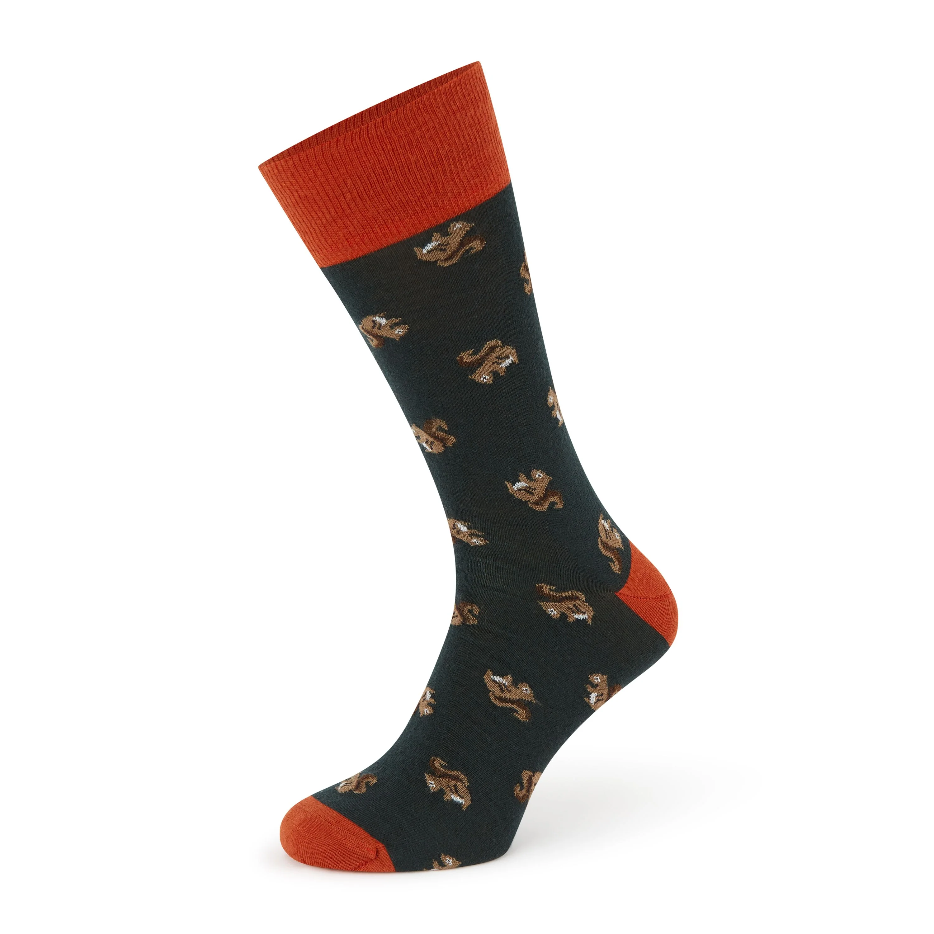 Sutton Green and Orange Squirrel Wool Socks
