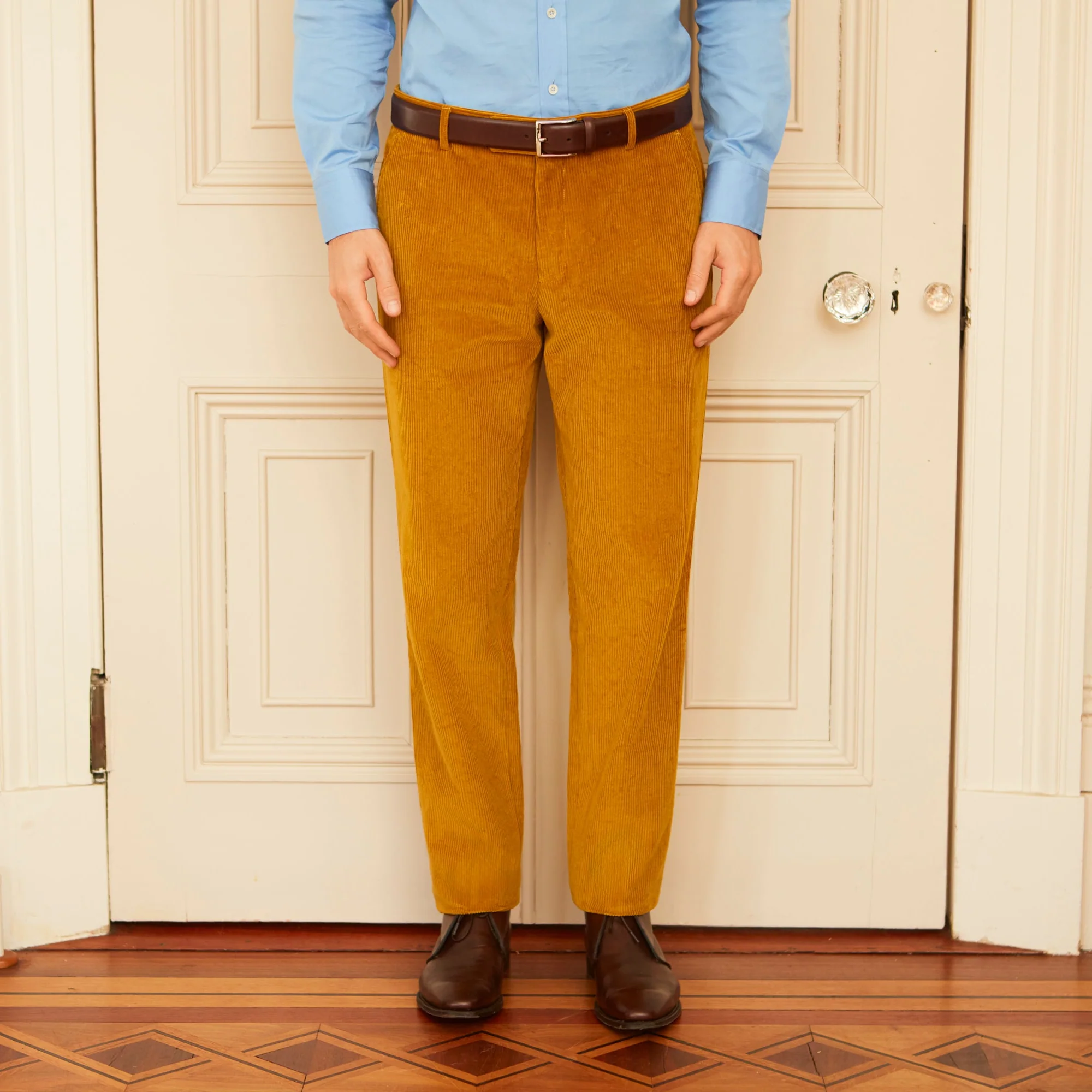 Thomas Ochre Corduroy Trouser - Image 2