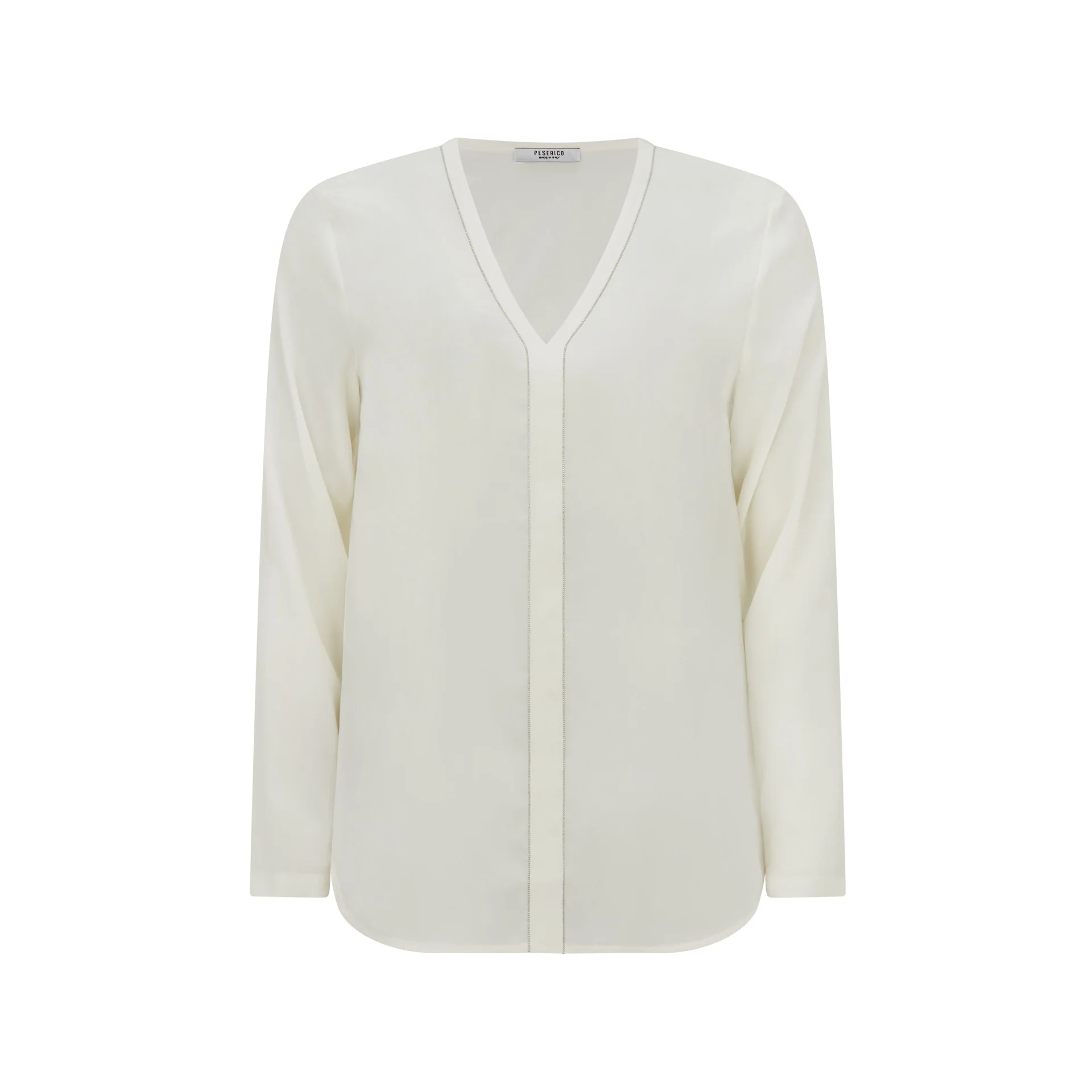 V-Neck White Silk Shirt
