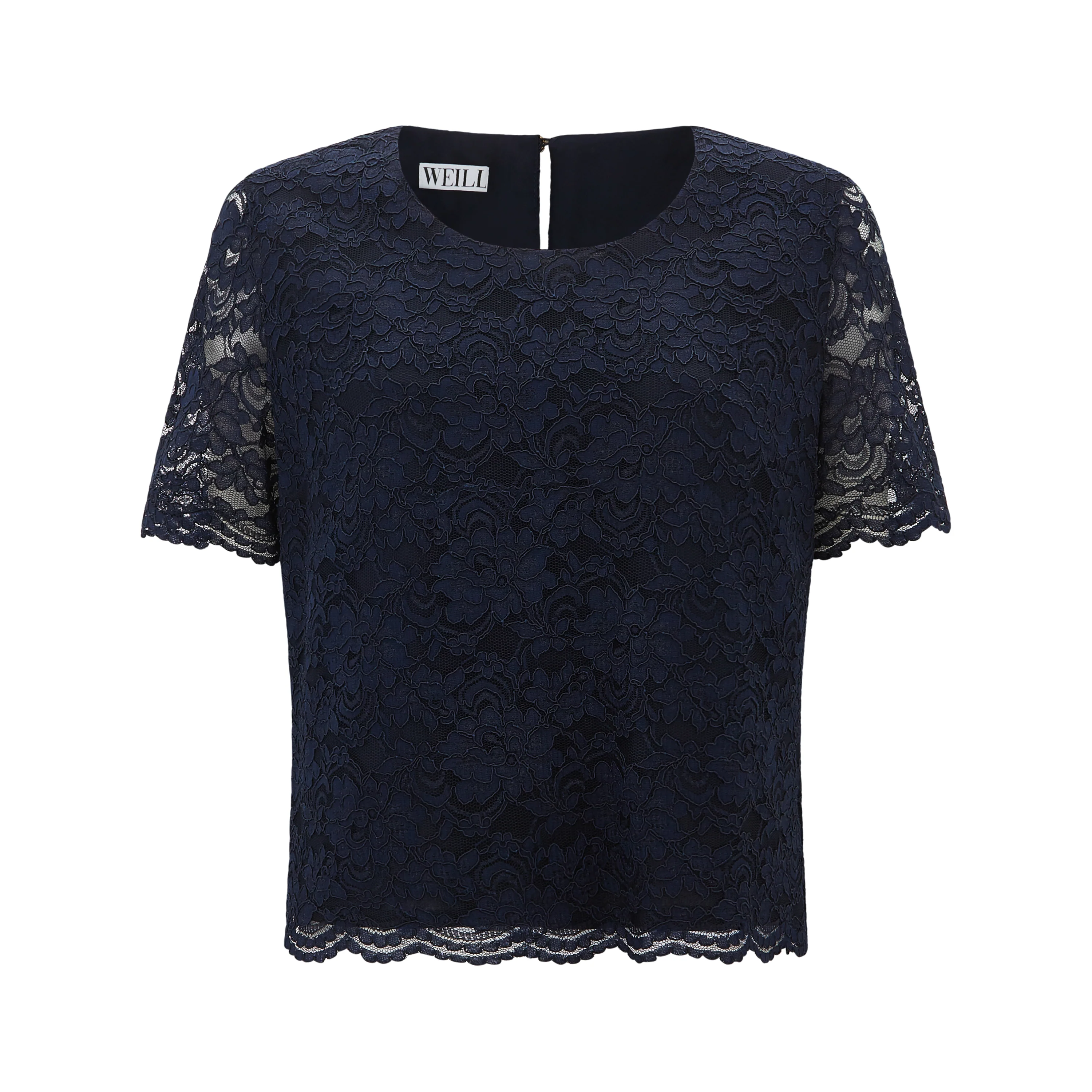 Lace Scoop Neck Top Navy