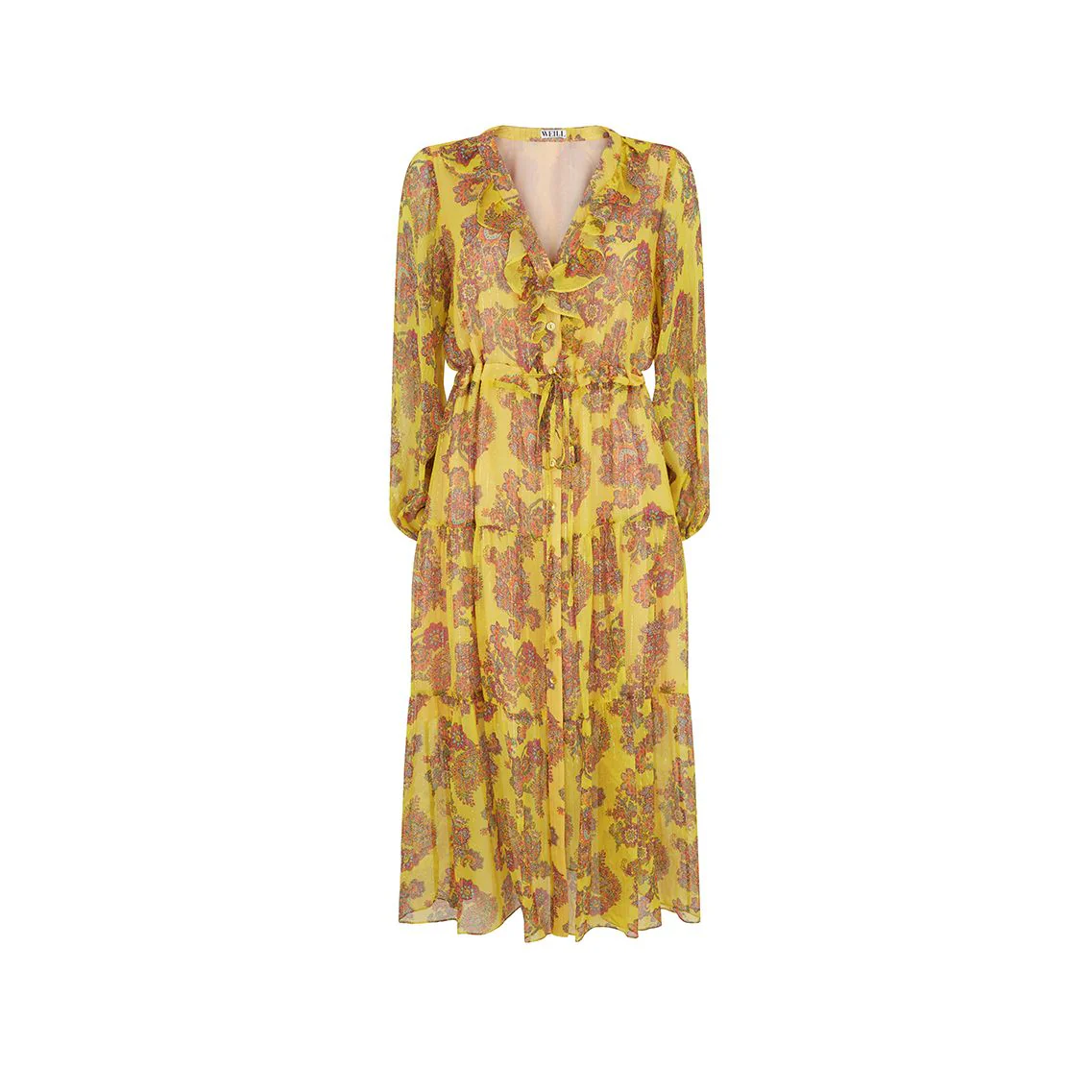 Yellow Long Sleeve Paisley Dress