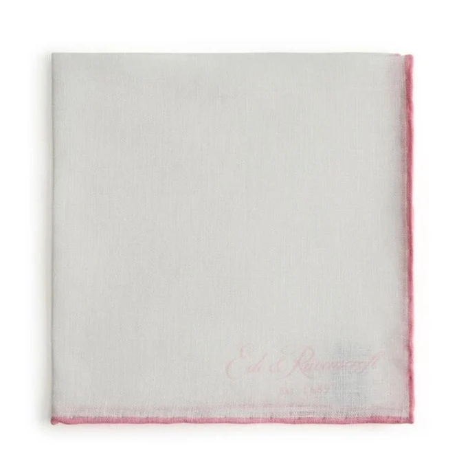 White And Pink Contrast Rolled Hem Linen Pocket Square