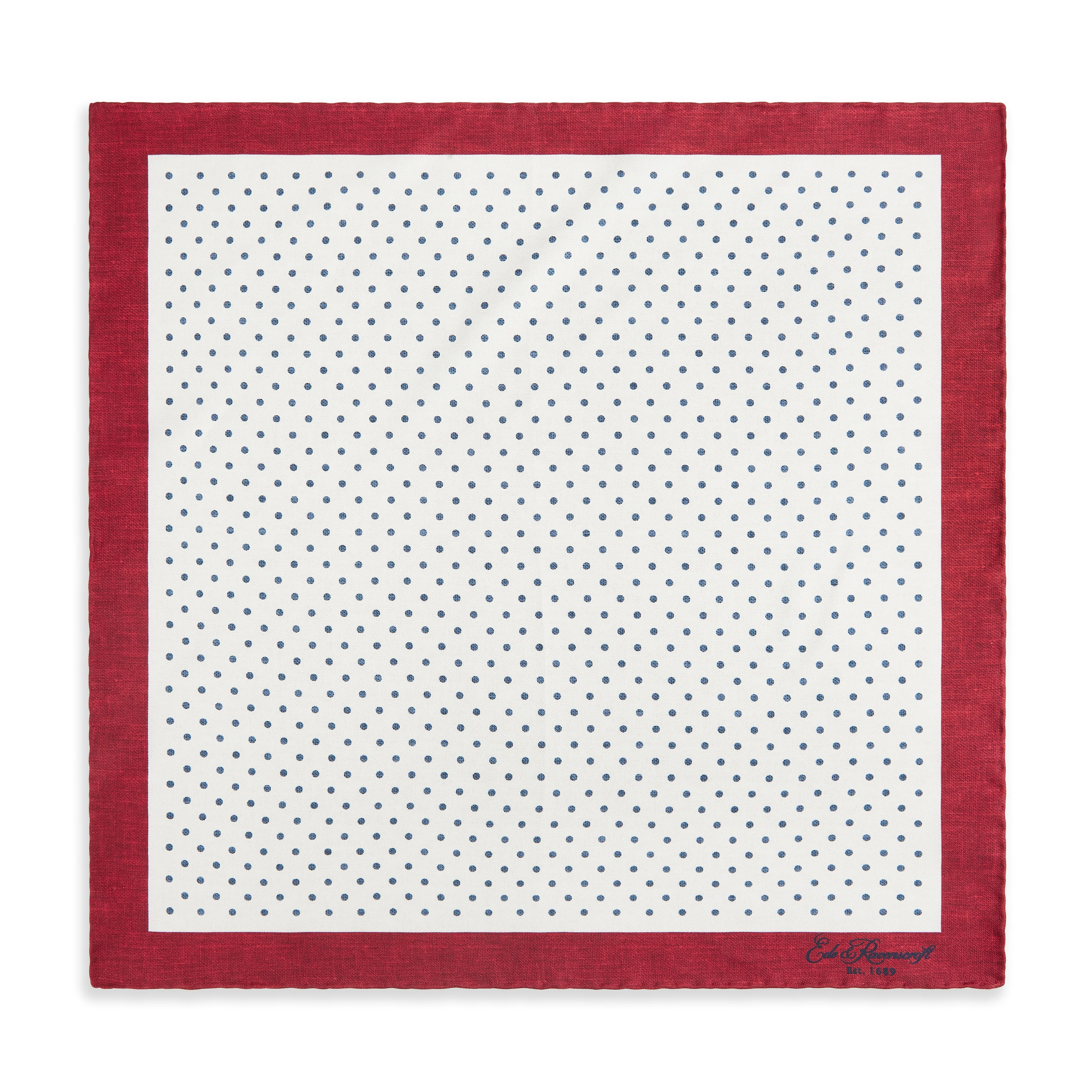 White and Red Spot Printed Silk Pocket Square - Image 2