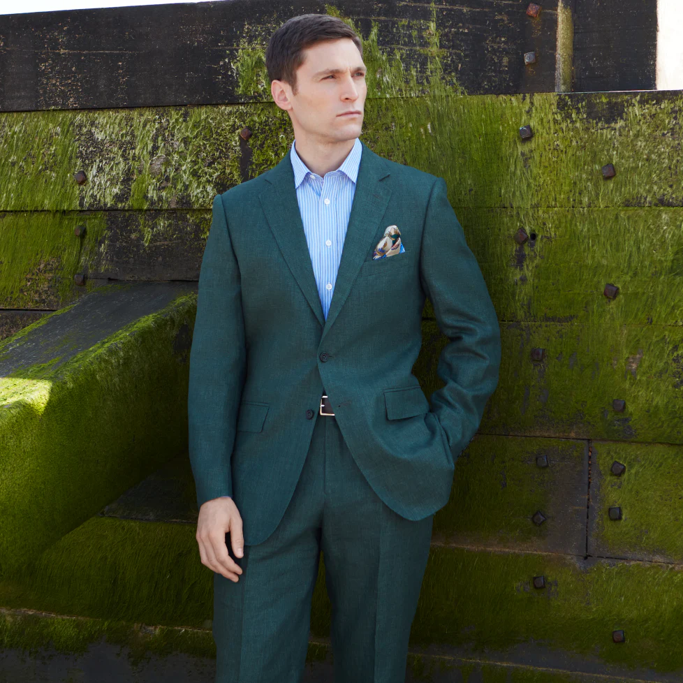 William Dark Green Plain Weave Linen Jacket - Image 2