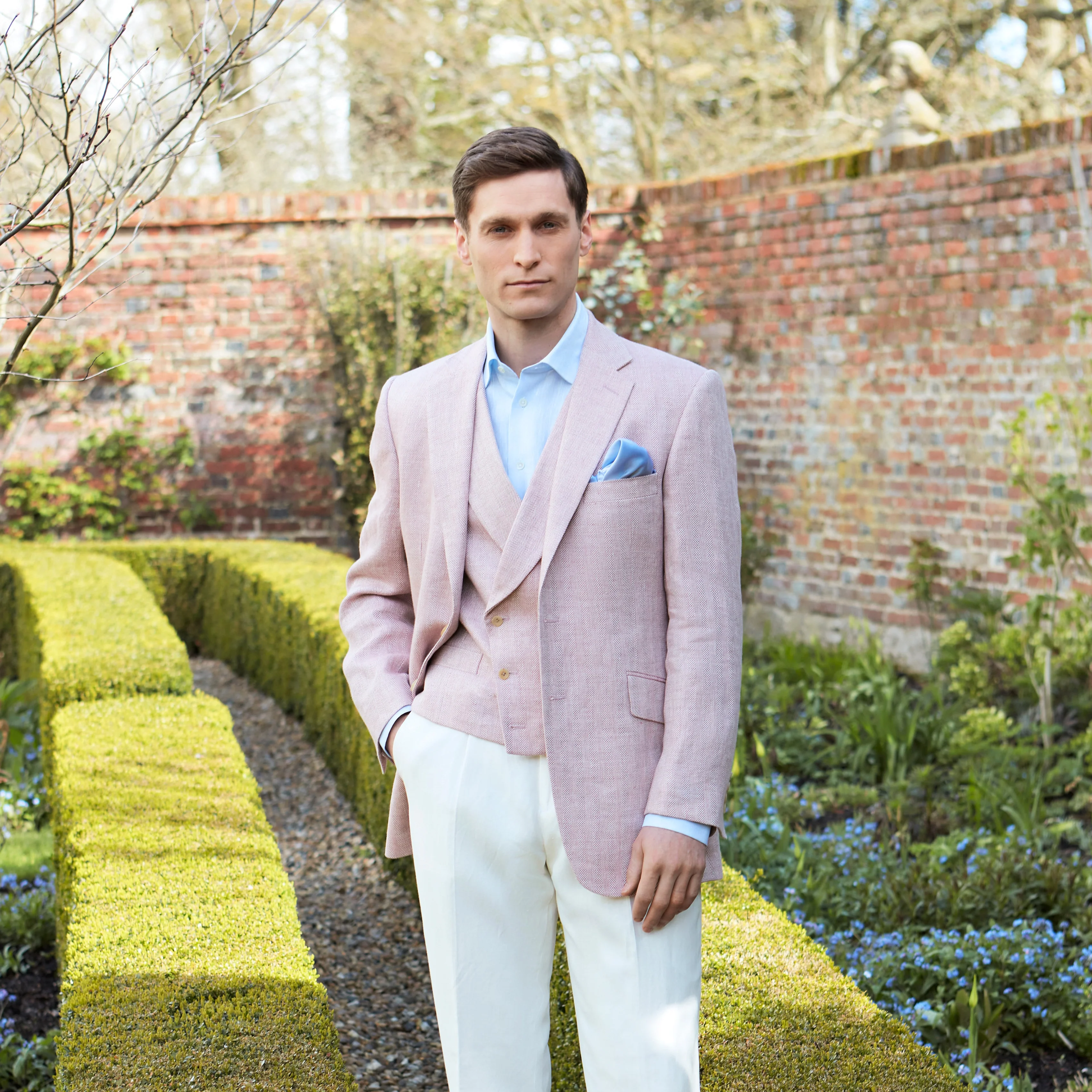 William Pink Cream Linen Herringbone Jacket - Image 2