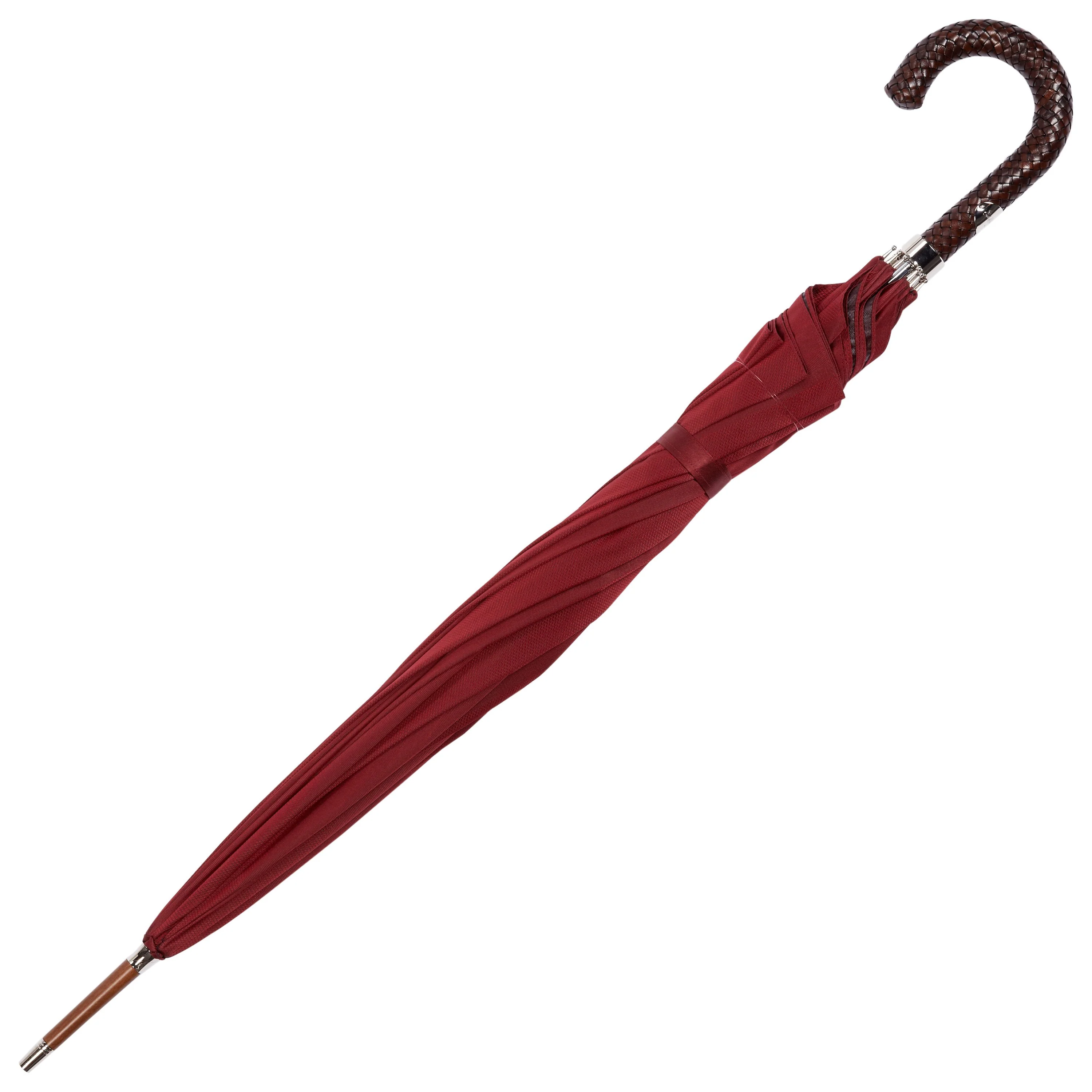 Woven Leather Handle Textured Twill Red Umbrella - Image 2