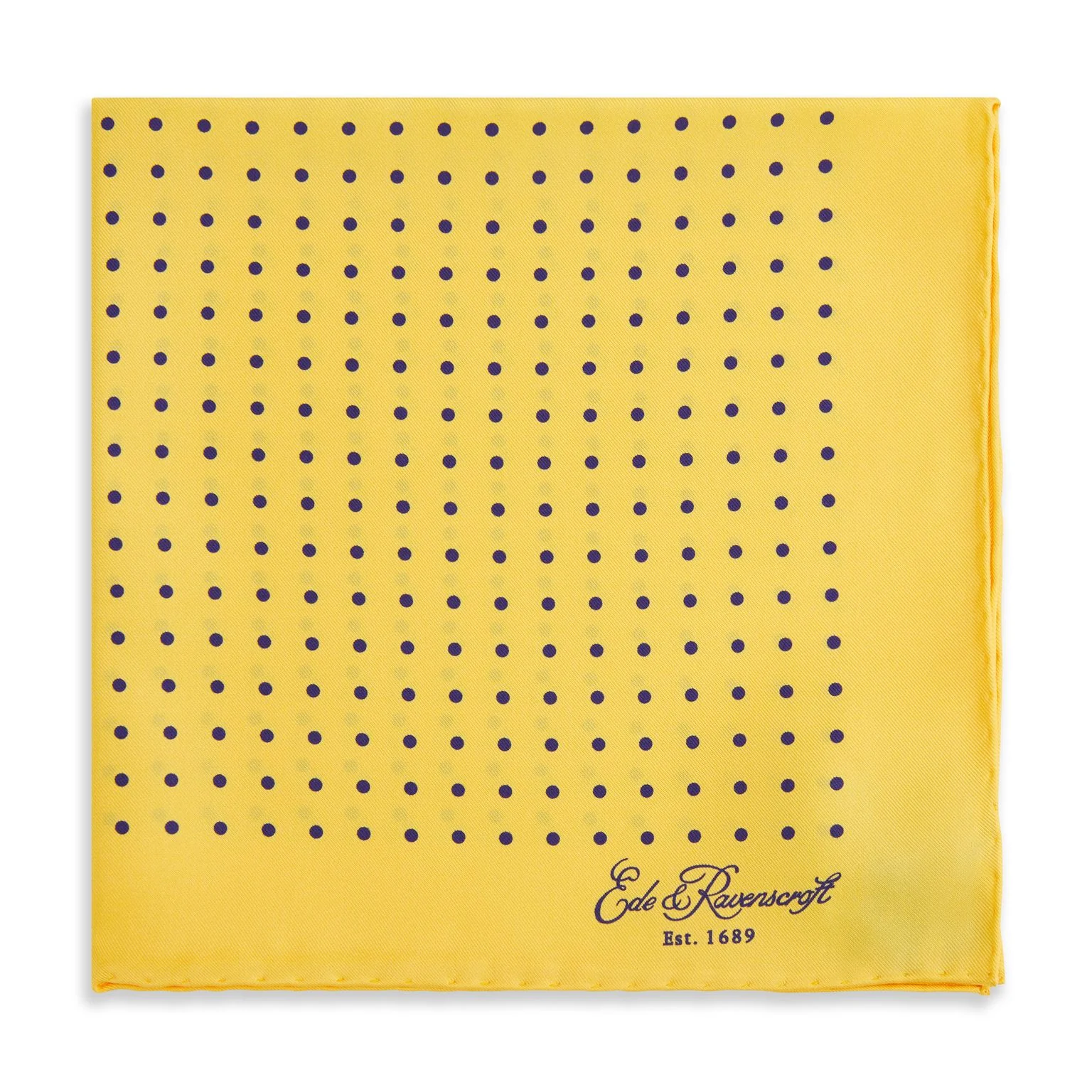 Yellow and Navy Spot Printed Silk Pocket Square
