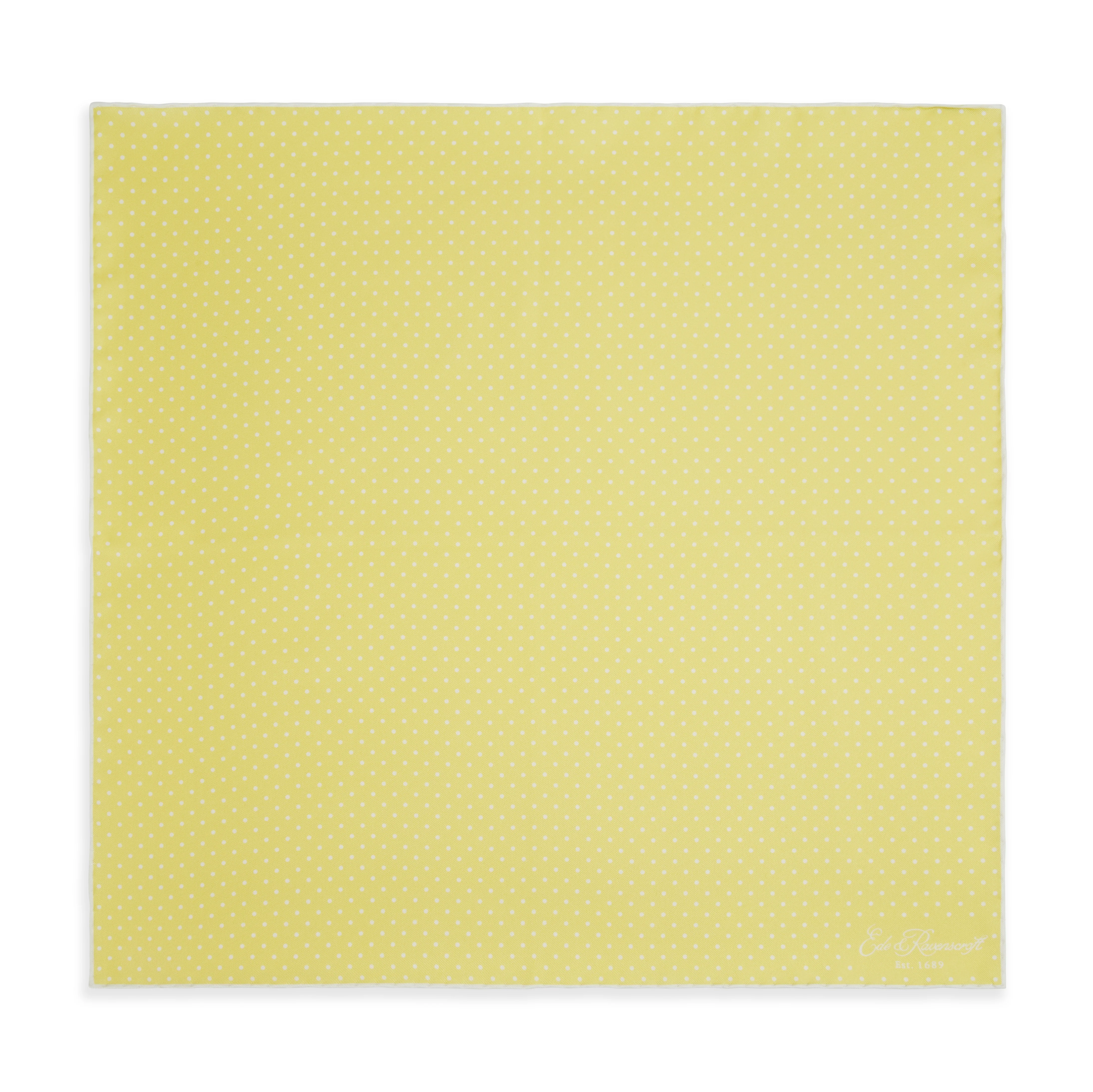 Yellow and White Micro Spot Printed Silk Pocket Square - Image 3