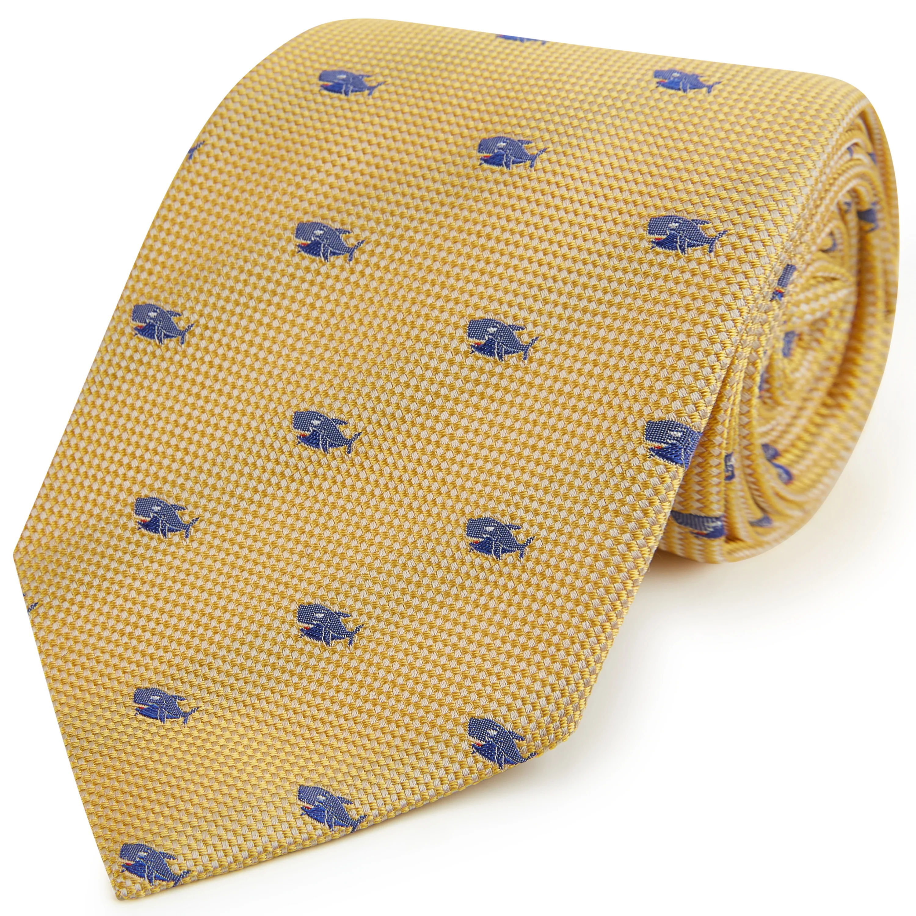 Yellow Blue Shark Woven Silk Tie