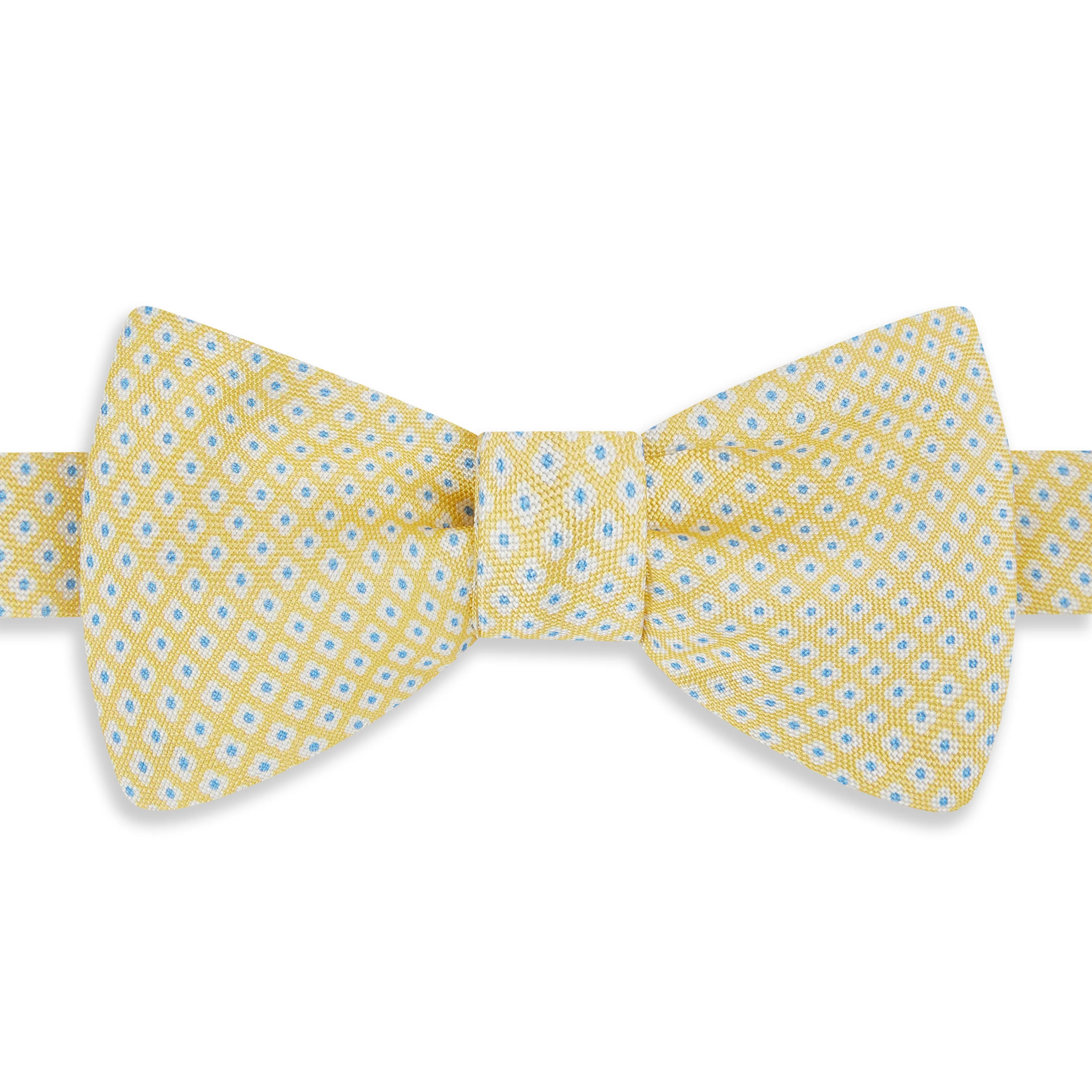 Yellow Flower Geometric Printed Silk Self Bow Tie