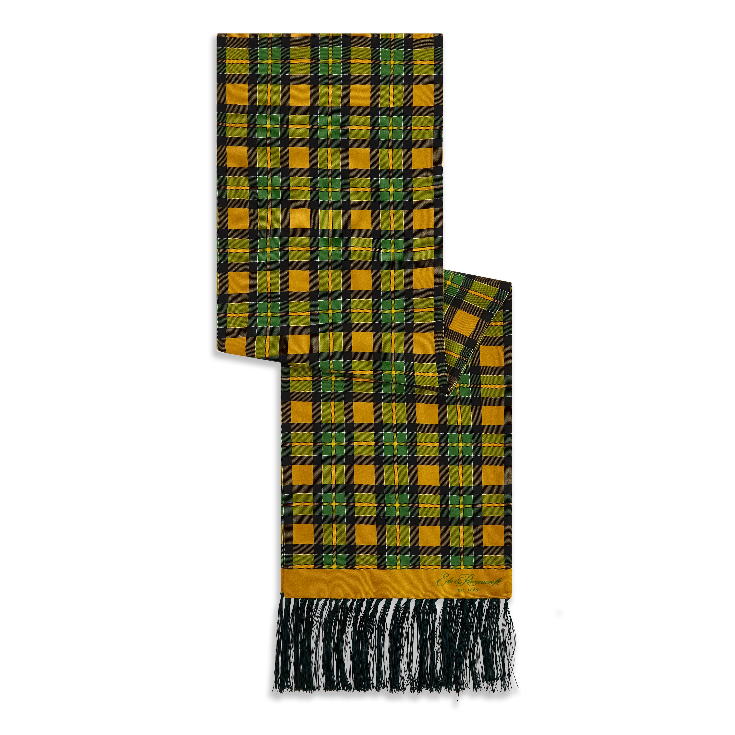 YELLOW GREEN TARTAN SILK SCARF