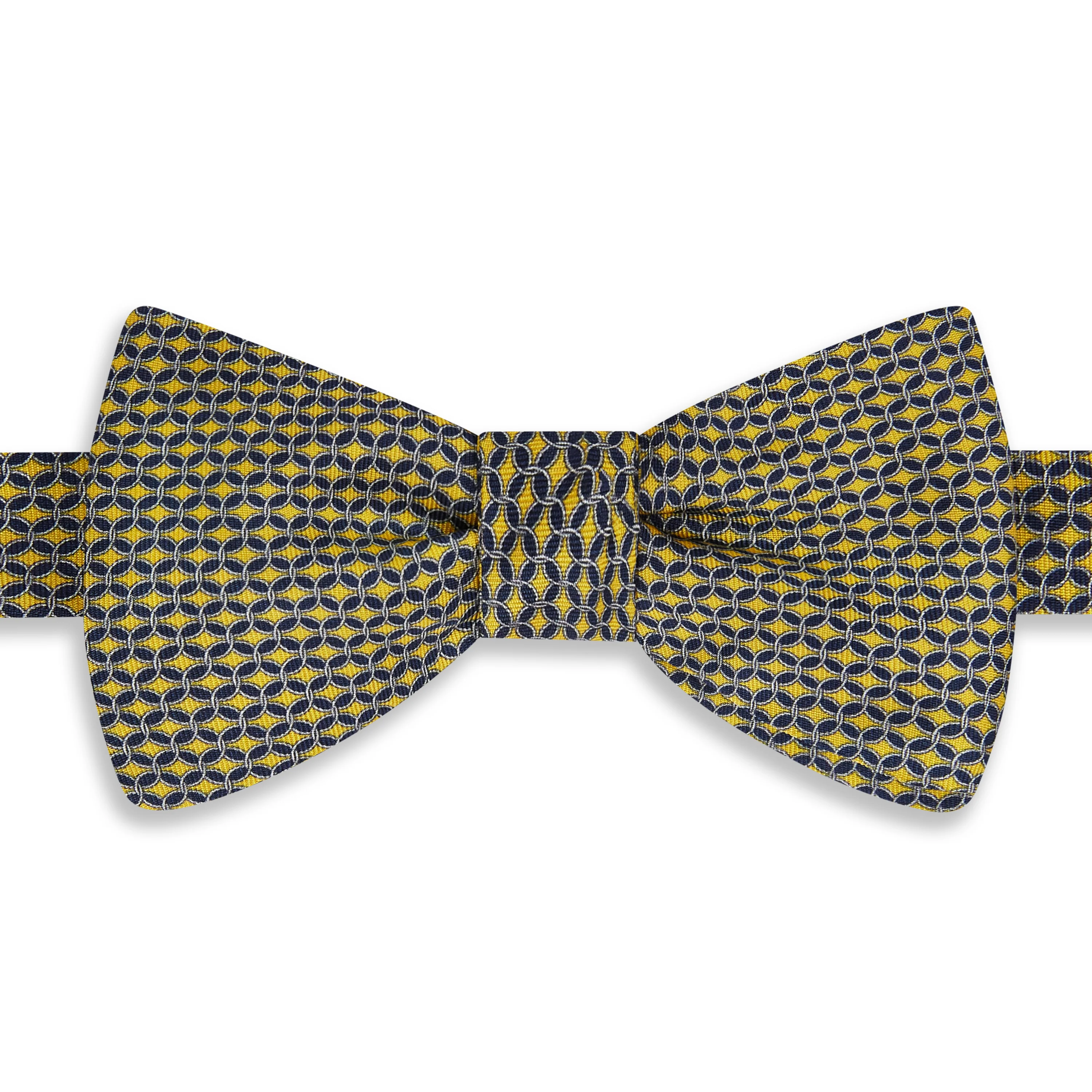 Yellow Navy Circle Chain Geometric Printed Silk Bow Tie