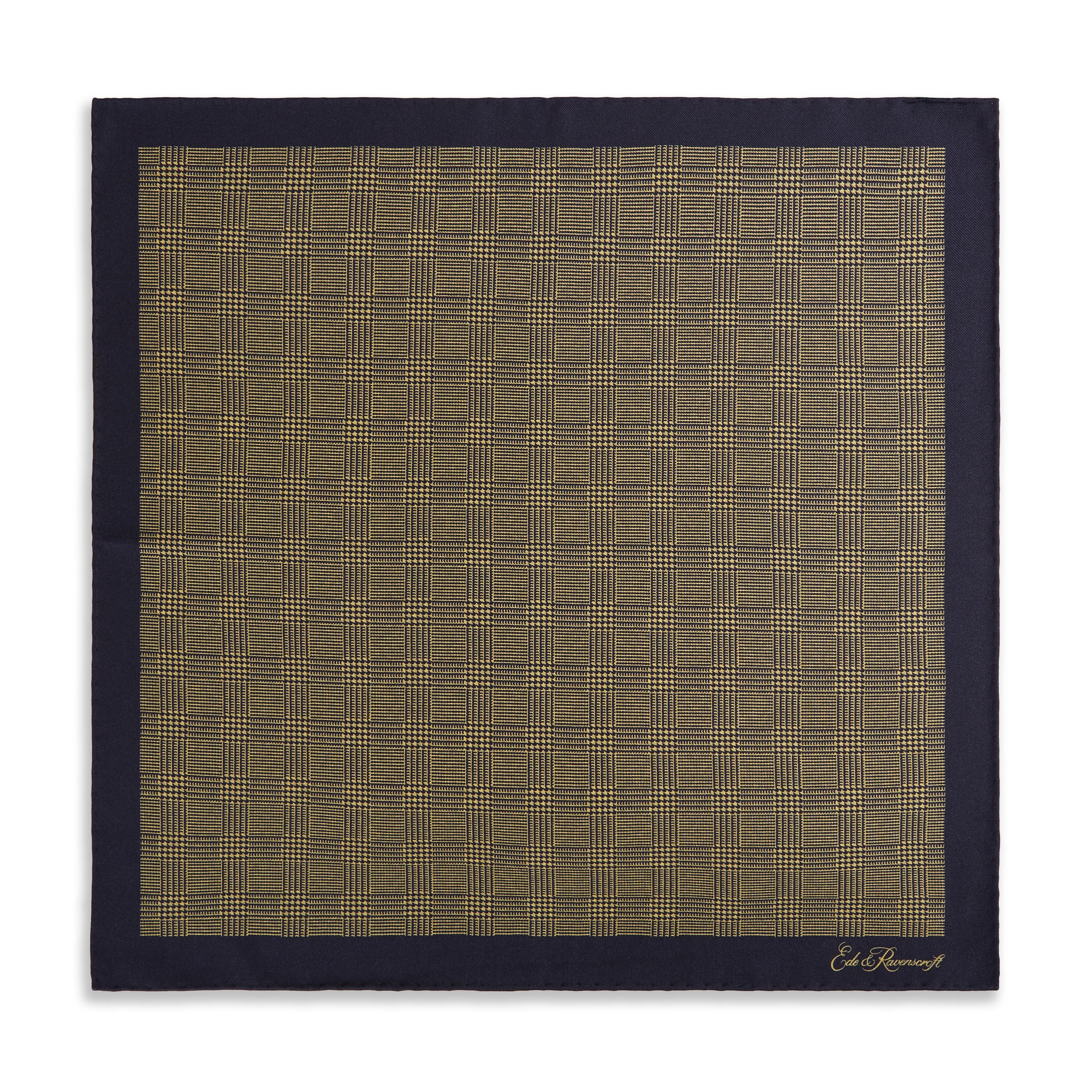Yellow Navy Prince of Wales Geometric Double Faced Silk Pocket Square