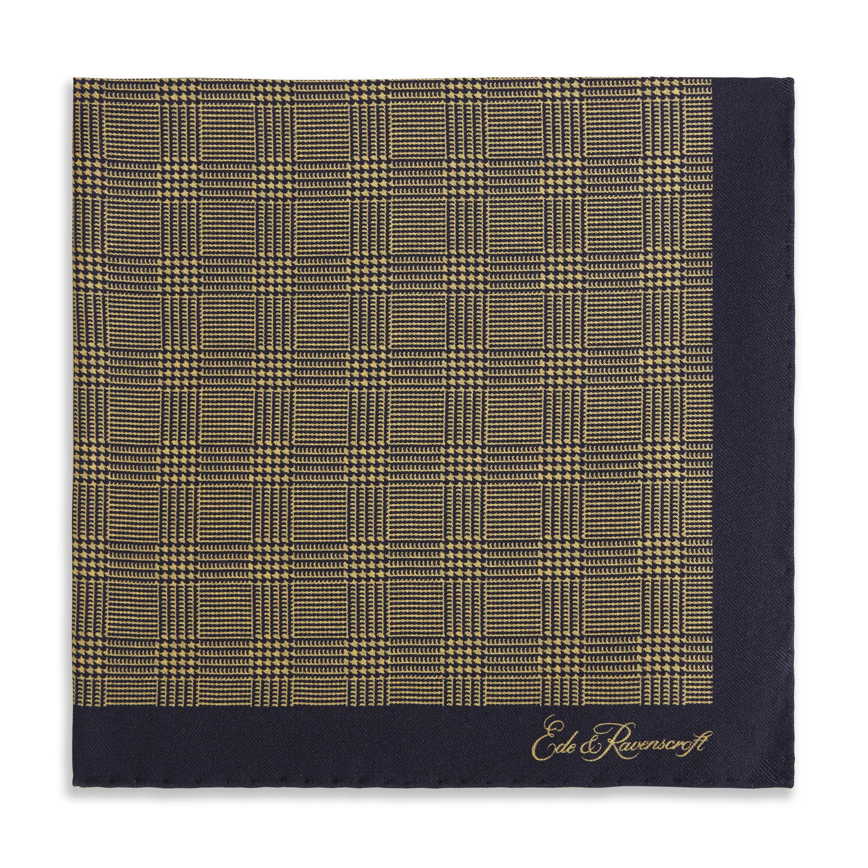 Yellow Navy Prince of Wales Geometric Double Faced Silk Pocket Square - Image 3