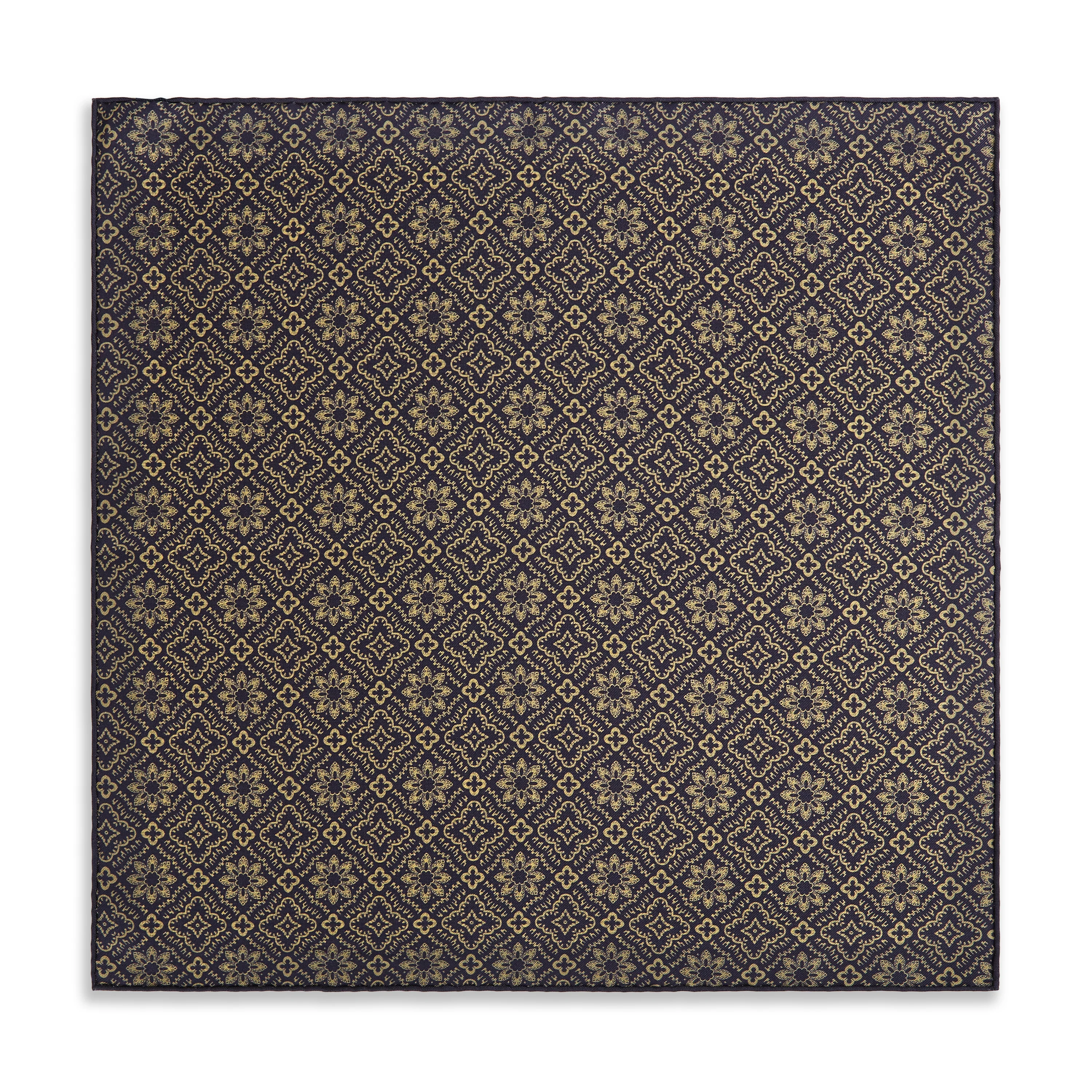 Yellow Navy Prince of Wales Geometric Double Faced Silk Pocket Square - Image 4