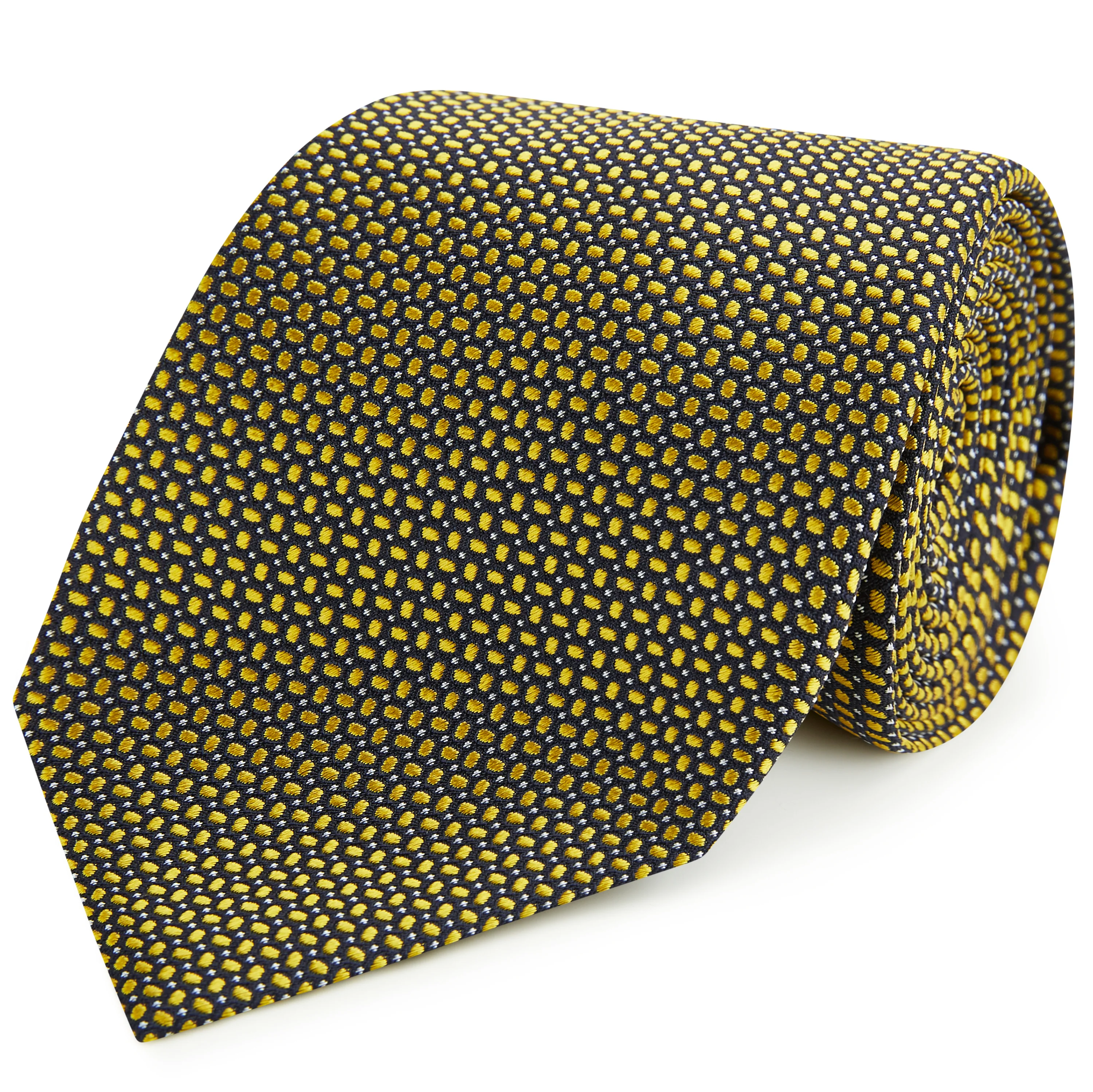 Yellow Navy Spot Dash Woven Silk Tie