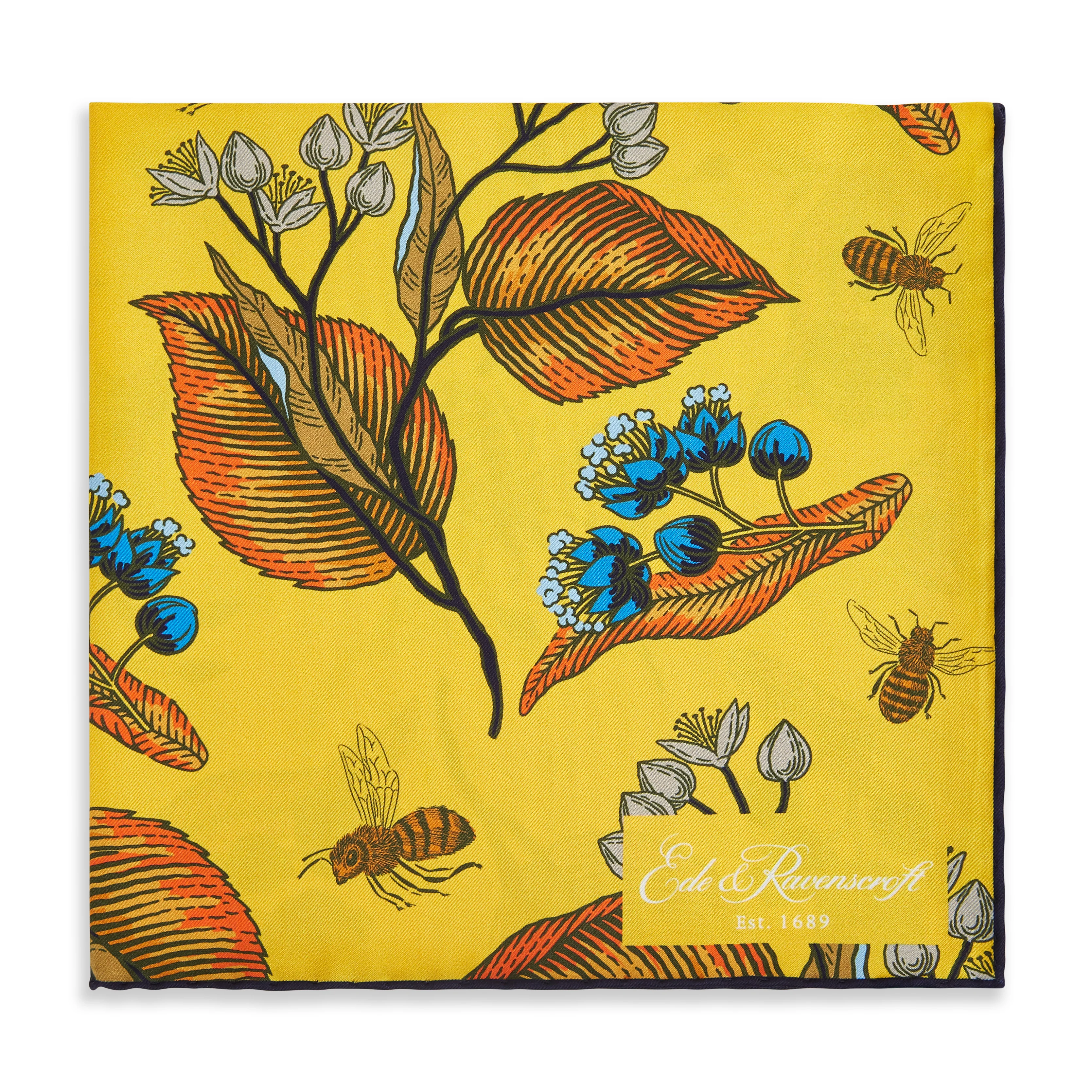 Yellow Small Foliage Bee Silk Pocket Square - Image 2